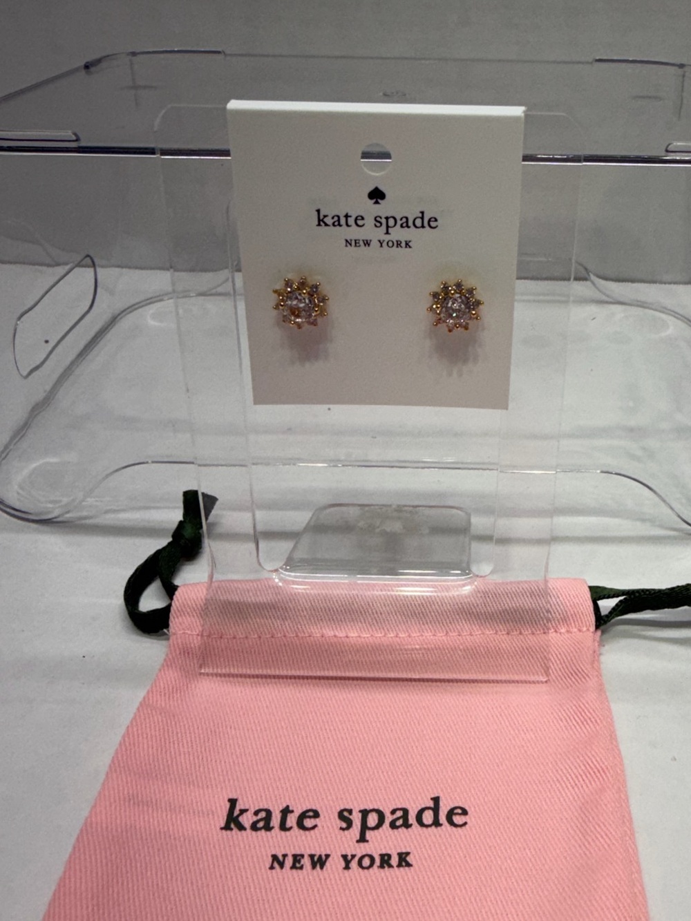 kate spade gold and clear crystal floral stud earrings